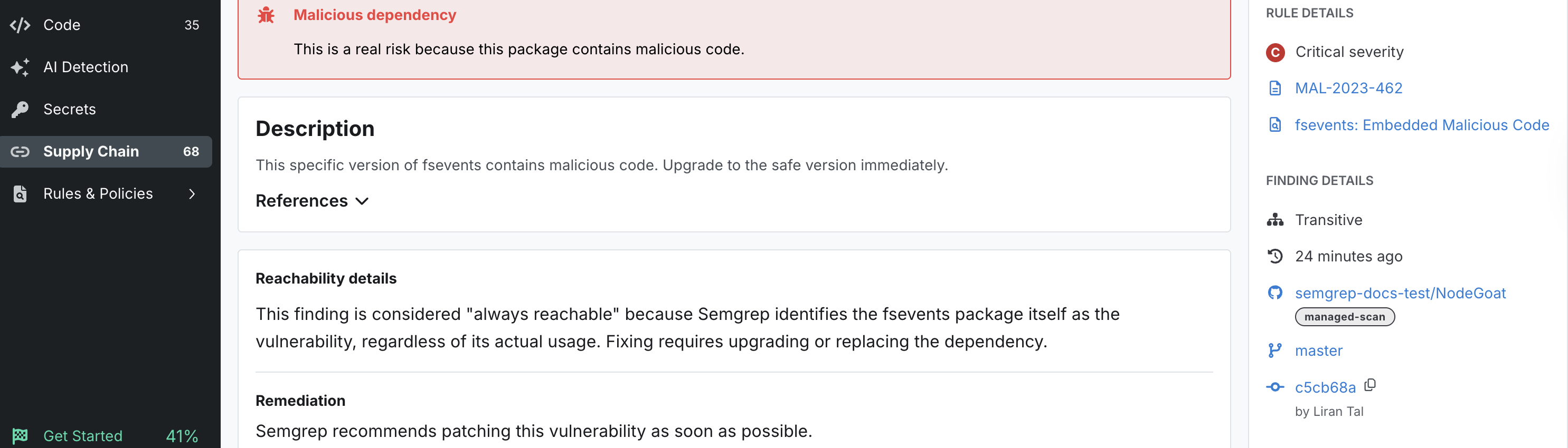 Malicious dependency details